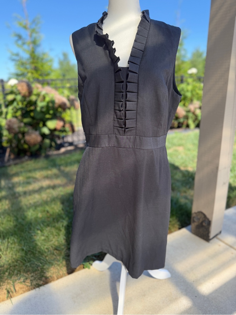Sleeveless Black Ruffle-Trim V-Neck Dress
